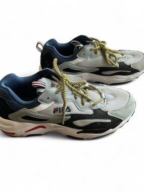 Fila Gray, Black & Navy Chunky Sneakers with Yellow Laces
